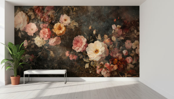 Modern bright hallway entrance. The reference image is applied as wallpaper on the main wall of the hallway. The wallpaper must be fully unobstructed, with no pictures, hooks, shelves, mirrors, or other objects placed on it. Only the wallpaper should cover the wall, realistic and seamless. Minimal modern design with light flooring, simple decor like a slim bench or plant placed nearby but not on the wall. Bright natural light, clean edges, realistic shadows. Wallpaper looks like real photo wallpaper with a matte finish.